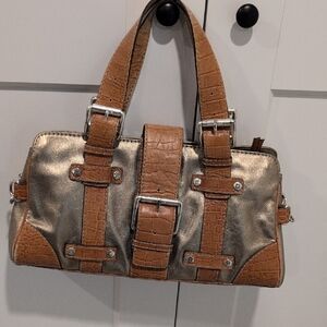 Michael Kors Metallic Bronze Satchel with Tan Croc-Embossed Trim